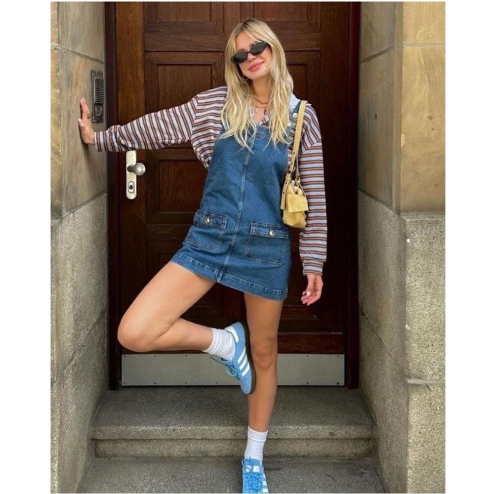 SEZANE BLOGGER FAVE Blue Jean Ysea Mini Dress Denim Overall Jumper Dress